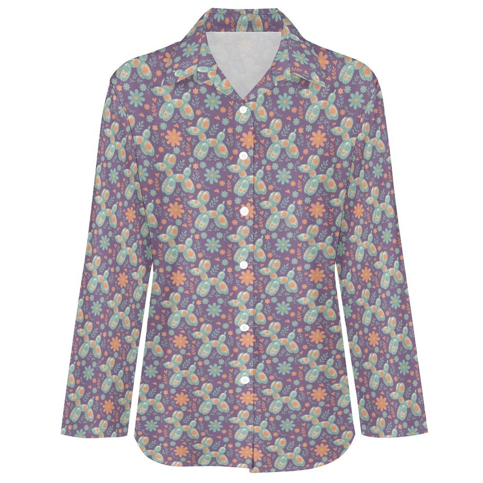 Garden Party Pup Women's Long Sleeve Button-Up Blouse