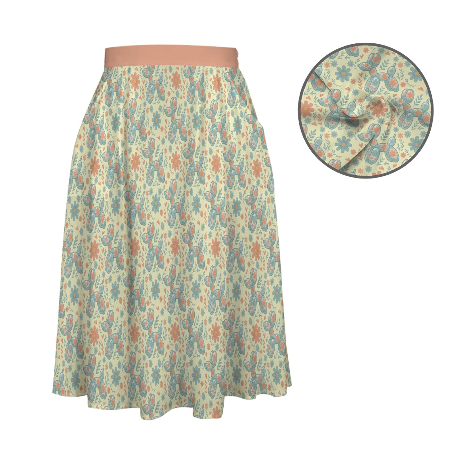Garden Party Pup Women's Elastic Waist Midi Skirt with Pockets
