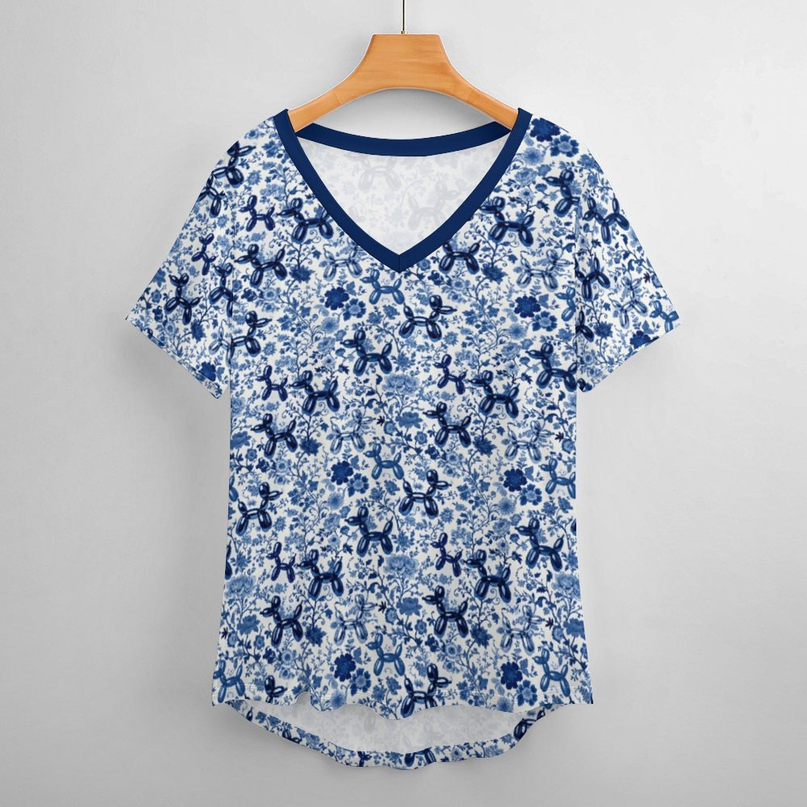 Porcelain Pups Women's Ice Silk V-Neck Top