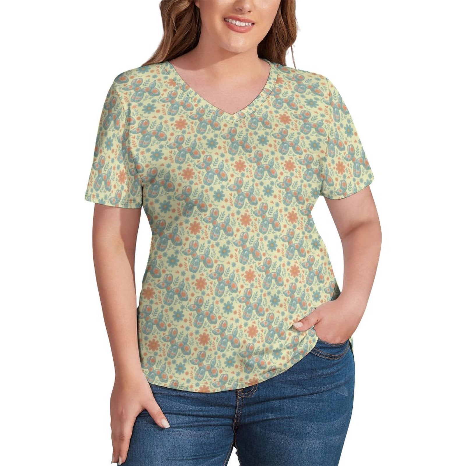 Garden Party Pup Women's Ice Silk V-Neck Top