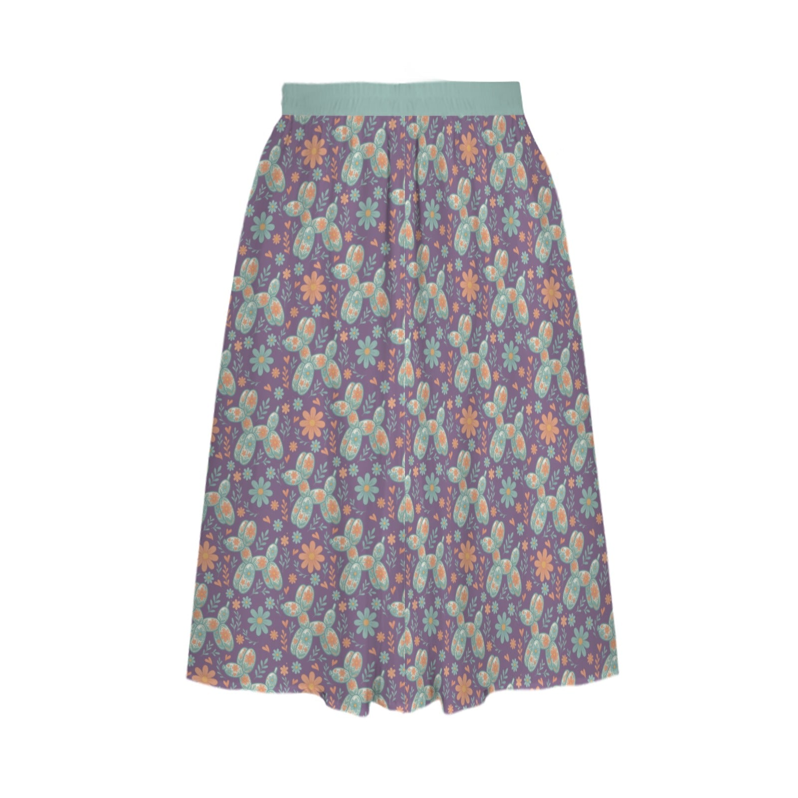 Garden Party Pup Women's Elastic Waist Midi Skirt with Pockets