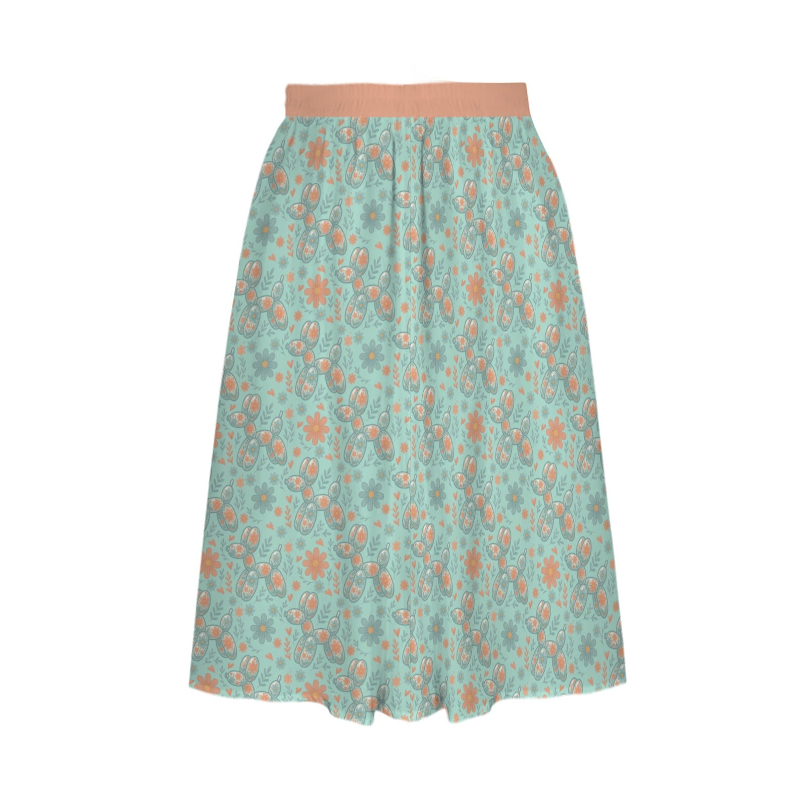 Garden Party Pup Women's Elastic Waist Midi Skirt with Pockets