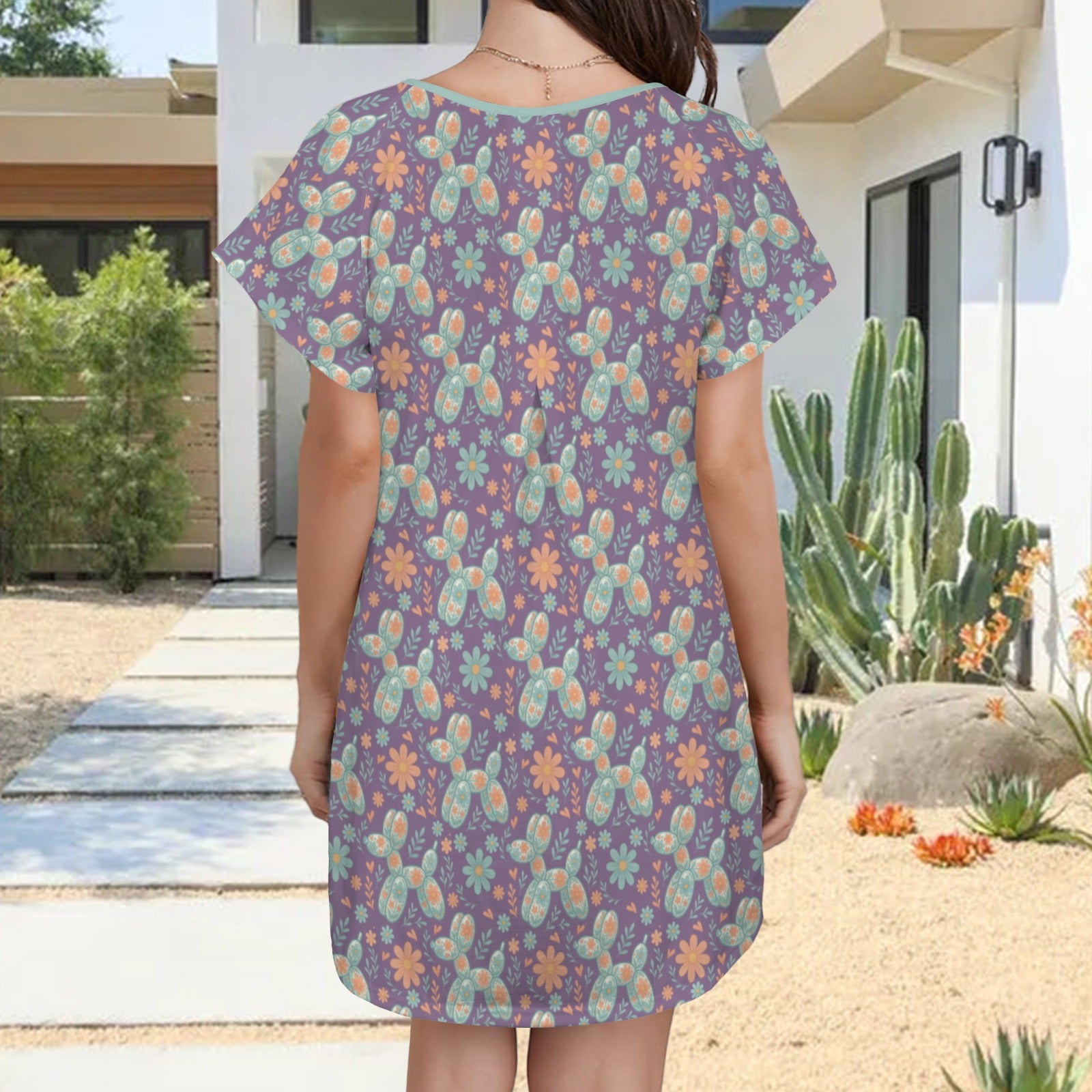 Garden Party Pup Women's Shirt Dress with Pockets
