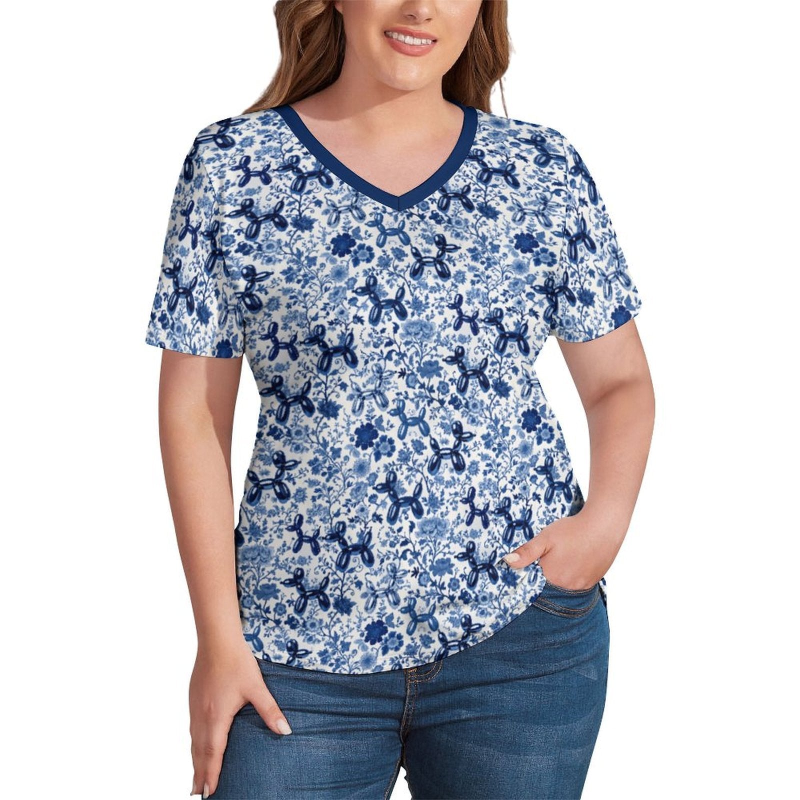 Porcelain Pups Women's Ice Silk V-Neck Top