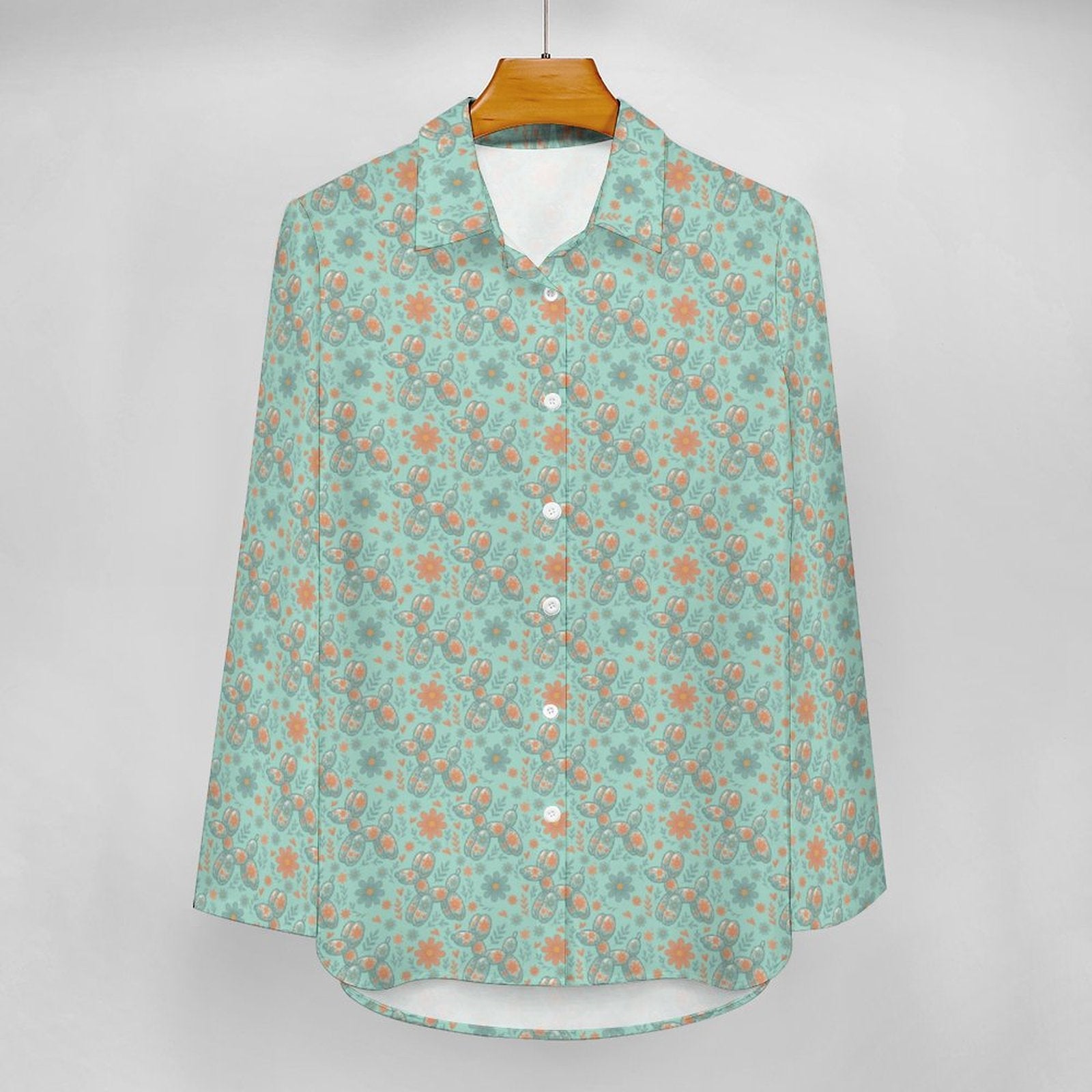 Garden Party Pup Women's Long Sleeve Button-Up Blouse