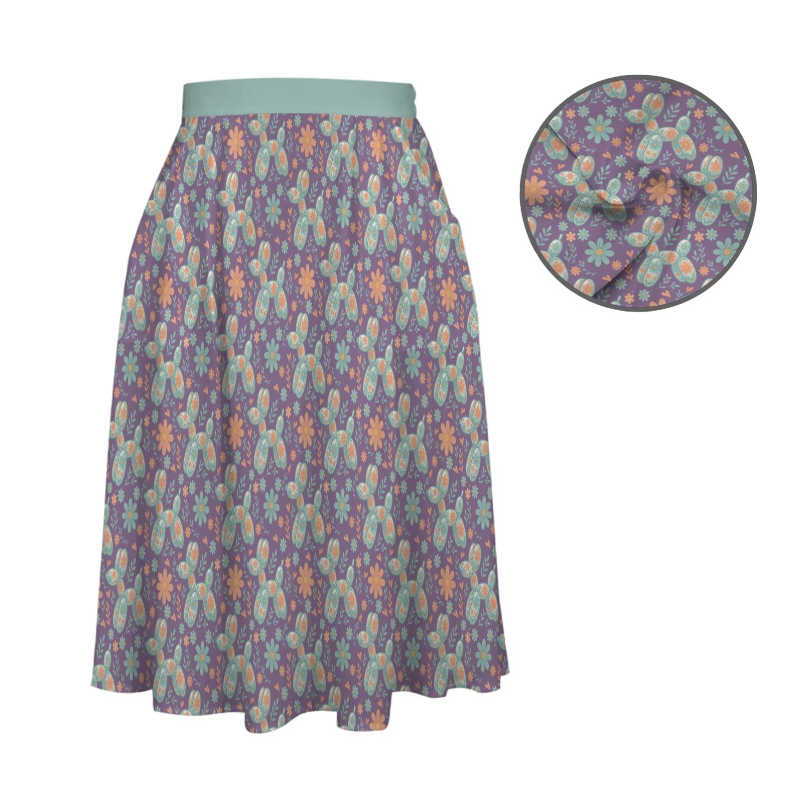 Garden Party Pup Women's Elastic Waist Midi Skirt with Pockets