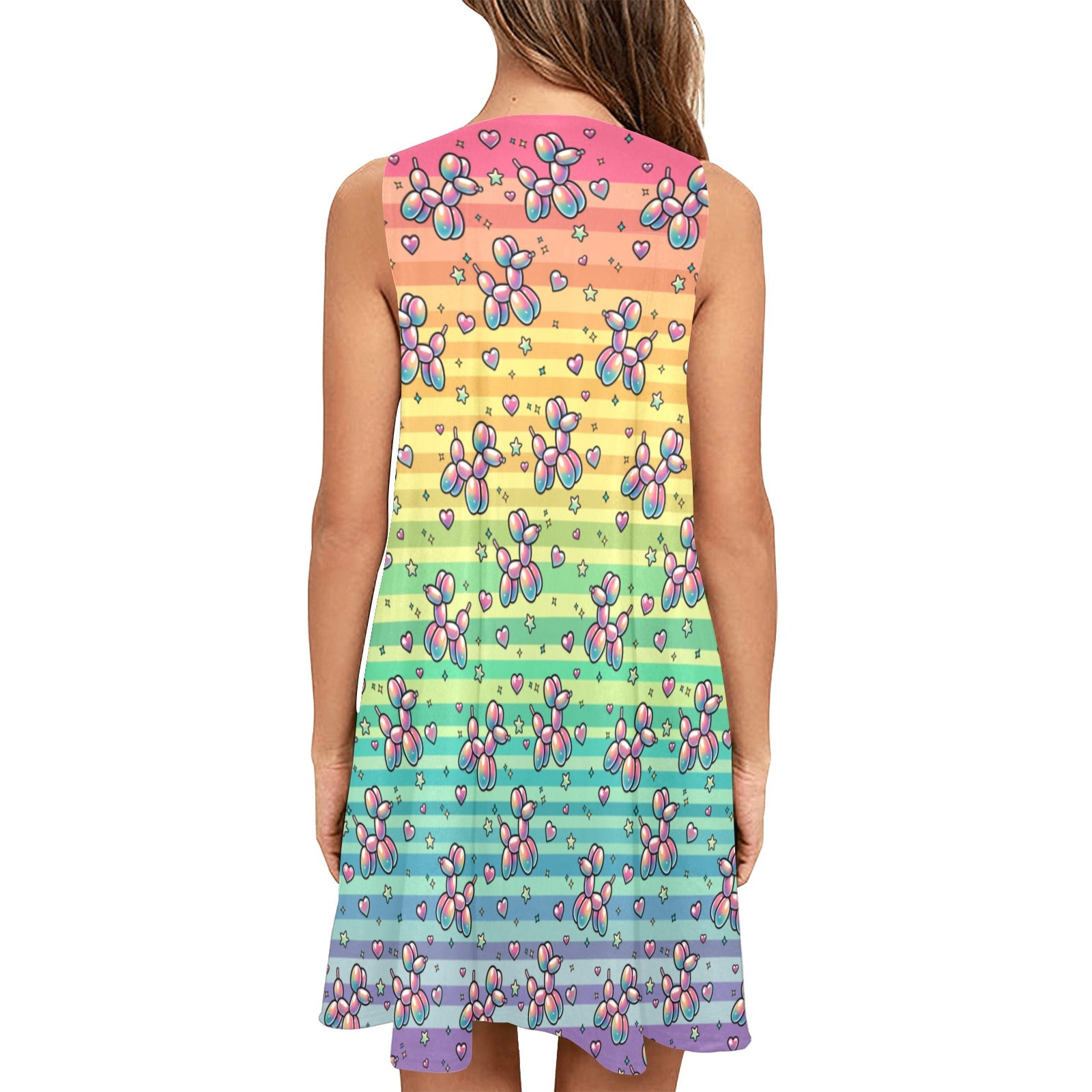Retro Rainbow Women’s Flowy Sleeveless Dress with Pockets